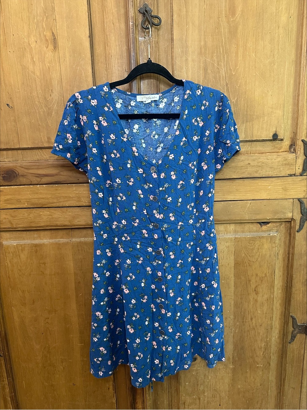 Rewind Blue Floral Button-Front Mini Dress